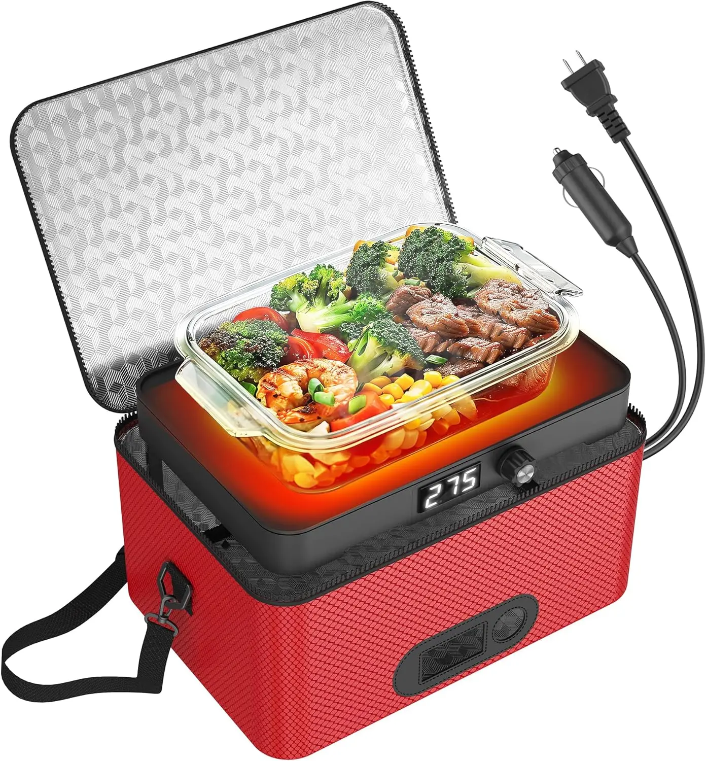 

Portable Oven, 12V 24V 110V-240V Car Food Warmer Portable Personal Mini Oven Electric Heated Lunch Box for Meals Reheating