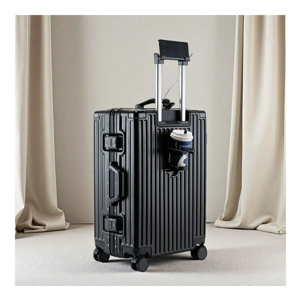 Set 20 24 Aluminum Frame Luggage Set With Cup Holder Charge TSA Lock,Hardshell Zipperless Design Carry On And Checked Luggage U