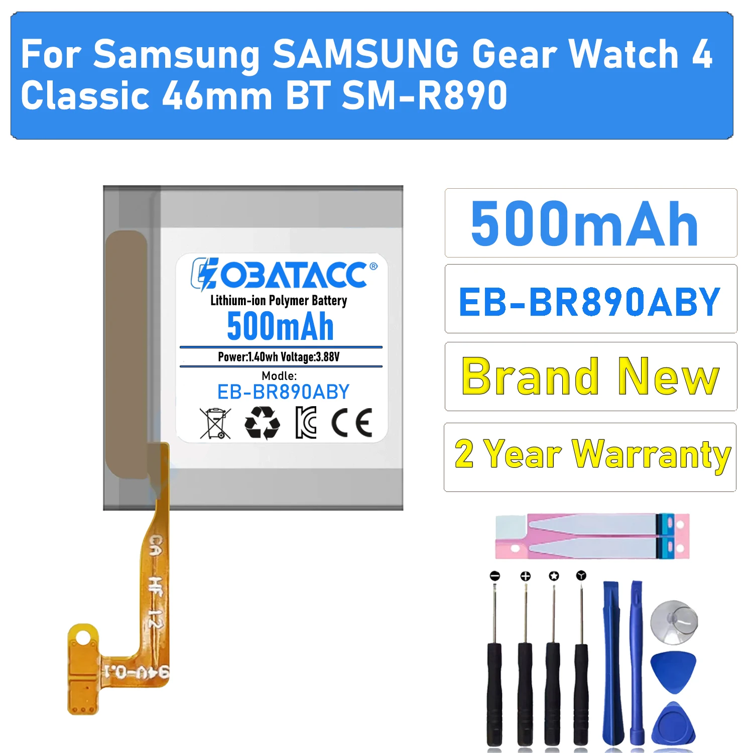 

2025 YEARS EOBATACC 500mAh EB-BR890ABY Battery for SAMSUNG Gear Watch 4 Classic 46mm BT SM-R890 Smart Watch+Free Tools