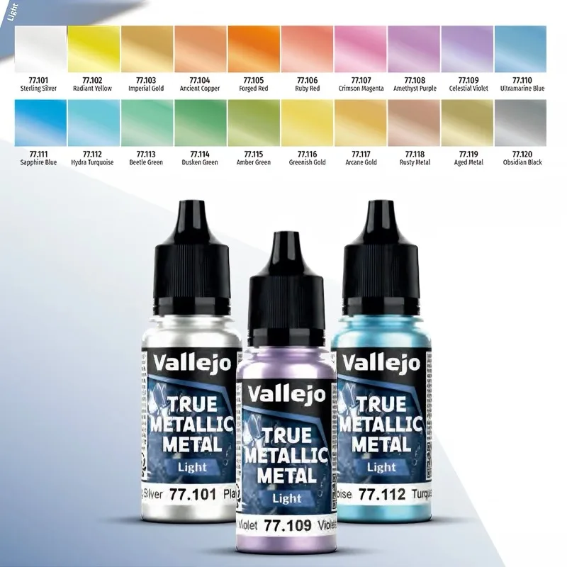 Pintura Metálica Vallejo True Metallic Metal Light de 18 ml, Pintura Acrílica Ecológica a Base de Agua para Colorear Figuras de Juegos de Guerra en Miniatura