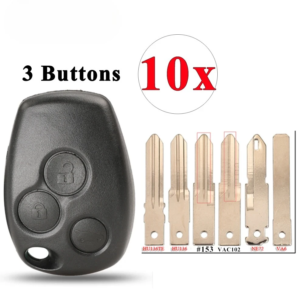 

10pcs 3 Button Remote VAC102 Key Shell for Renault Duster Logan Fluence Clio Sandeo Master Vivaro Megane Fob Case