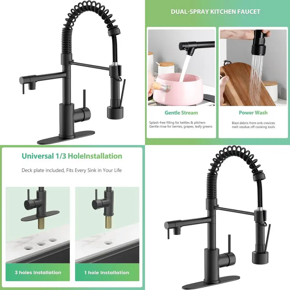 

Matte Black Single Handle Pull-Down Spray Kitchen Faucet for Commercial and Farmhouse Sinks, 1 or 3 Hole Mounting Options