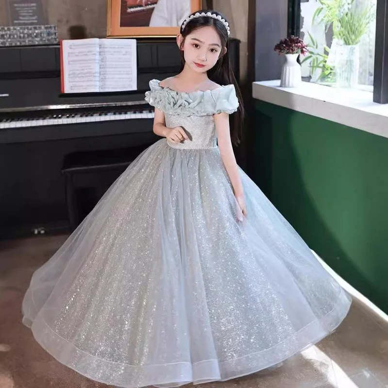 

Высококачественное легкое роскошное нишевое платье для девочек, детский модный костюм для шоу с цветочным узором для девочек, сценический костюм для фортепиано
