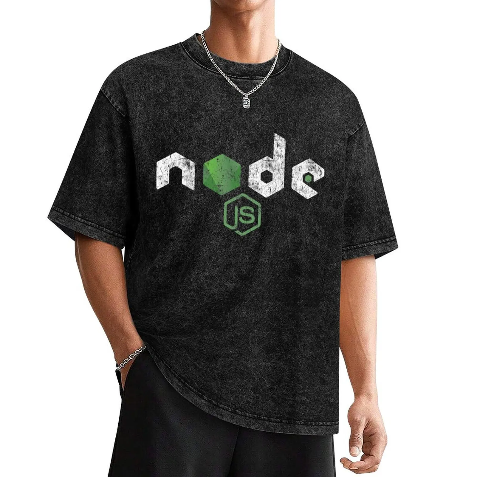 Vintage Distressed NodeJS JavaScript Programmer T-Shirt basketball graphic tees new edition mens shirts graphic tee