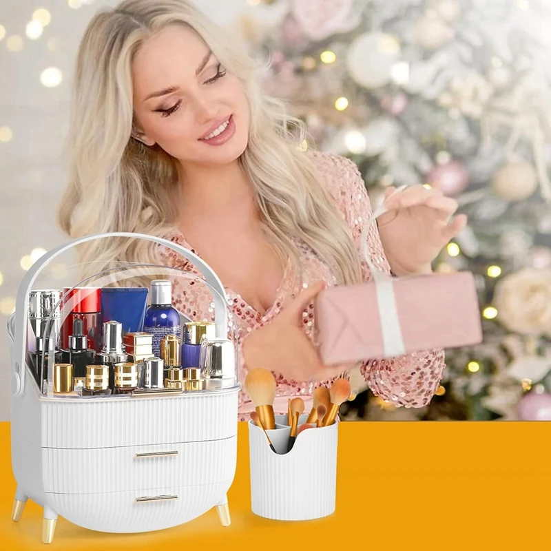 Makeup Storage Box, Skin Care Storage Box With Brush Holder, Makeup Storage Box With Drawer
