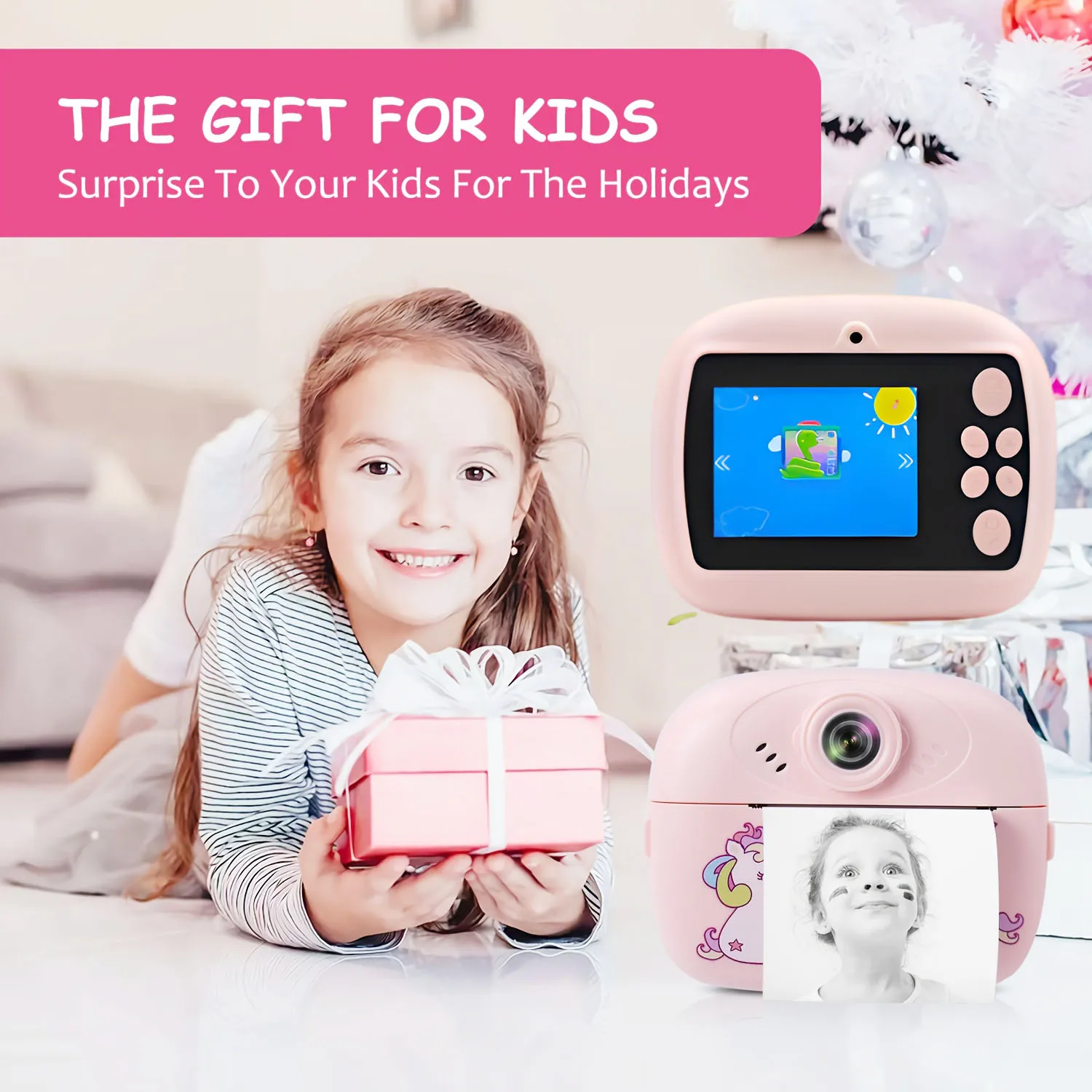 Mini-Thermo-Fotodrucker für Kinder, Sofortdruck, unterstützt Videoaufnahmen, geeignet als Halloween-Geschenk für Kinder