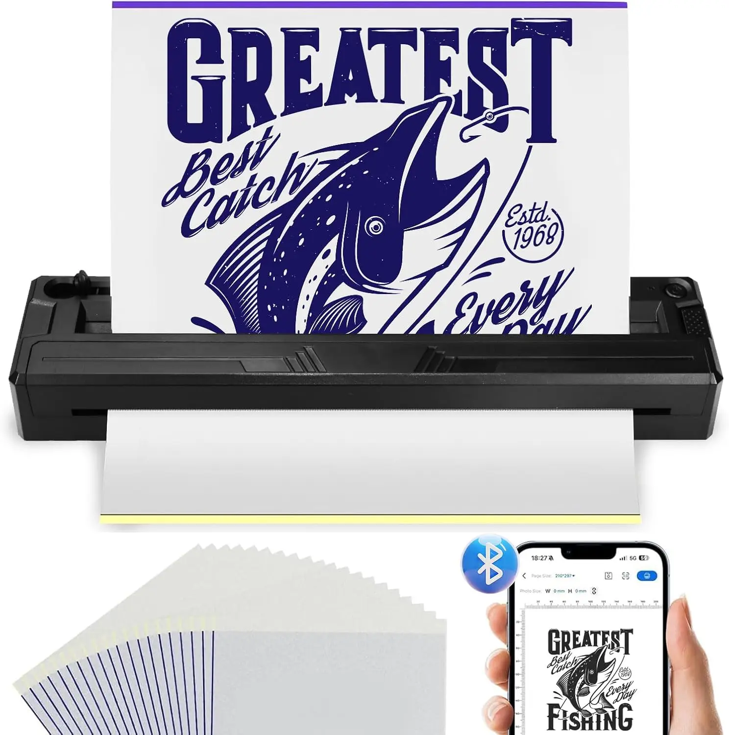 

Inkless tattoo printer with 10 paper portable wireless Bluetooth tattoo Stencil printer compatible with iPhone/Android/iPad/PC