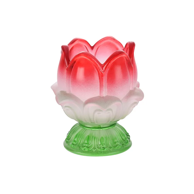 Colorful Glass Butter Lamp Lotus Lamp Holder Decoration Household Windproof Candlestick Buddha for Butter Lamp