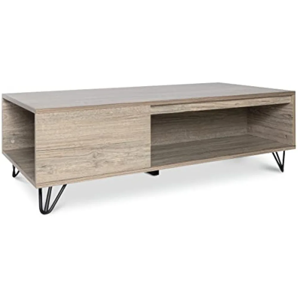 

Modern Farmhouse Coffee Table with2-Tier Storage Shelf,Rectangle Wooden Accent Center Tables for Living Room,Small Spaces,Grey