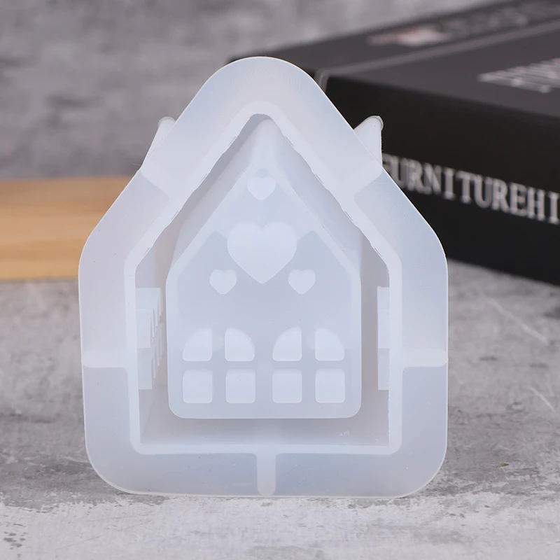 DIY Small House Candle Holder Silicone Mold Candle Base Gypsum Ornament Resin Epoxy Mold Home Crafts Decoration Storage Tools