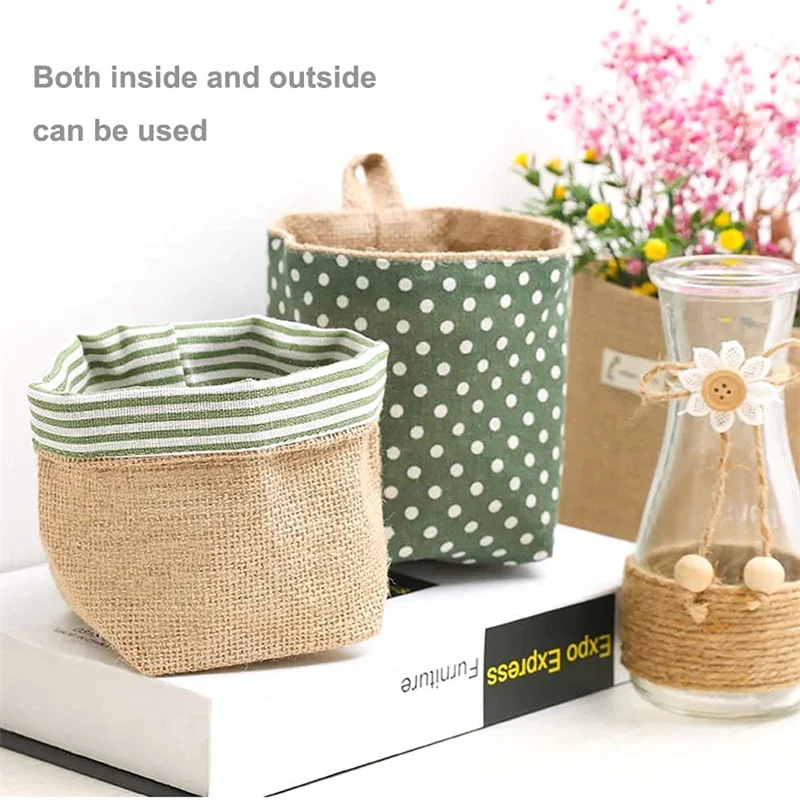 Storage Bag Wall Hang Behind The Door Organizer Linen Pocket  Used For Cosmetics Stationery Wardrobe Flowerpot Decoration Basket