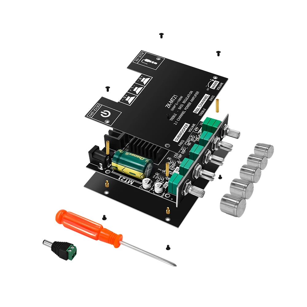 Placa amplificadora para subwoofer ZK-MT21 canales Bluetooth 5,0 CS8673E 2,1, 50W x 2 + 100W, placa amplificadora de Audio estéreo de potencia, amplificador de graves AUX
