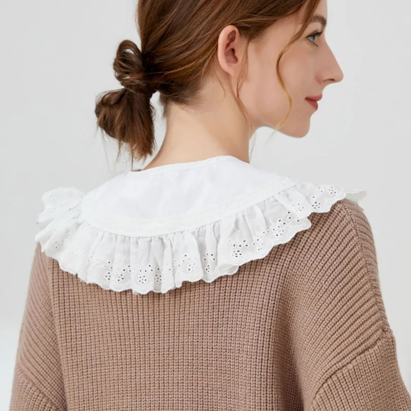 코튼 화이트 셔츠 분리형 칼라 숄 인형 디키 레이스 가짜 칼라 타이 여성 소녀 셔츠 스웨터 옷깃 Capelet