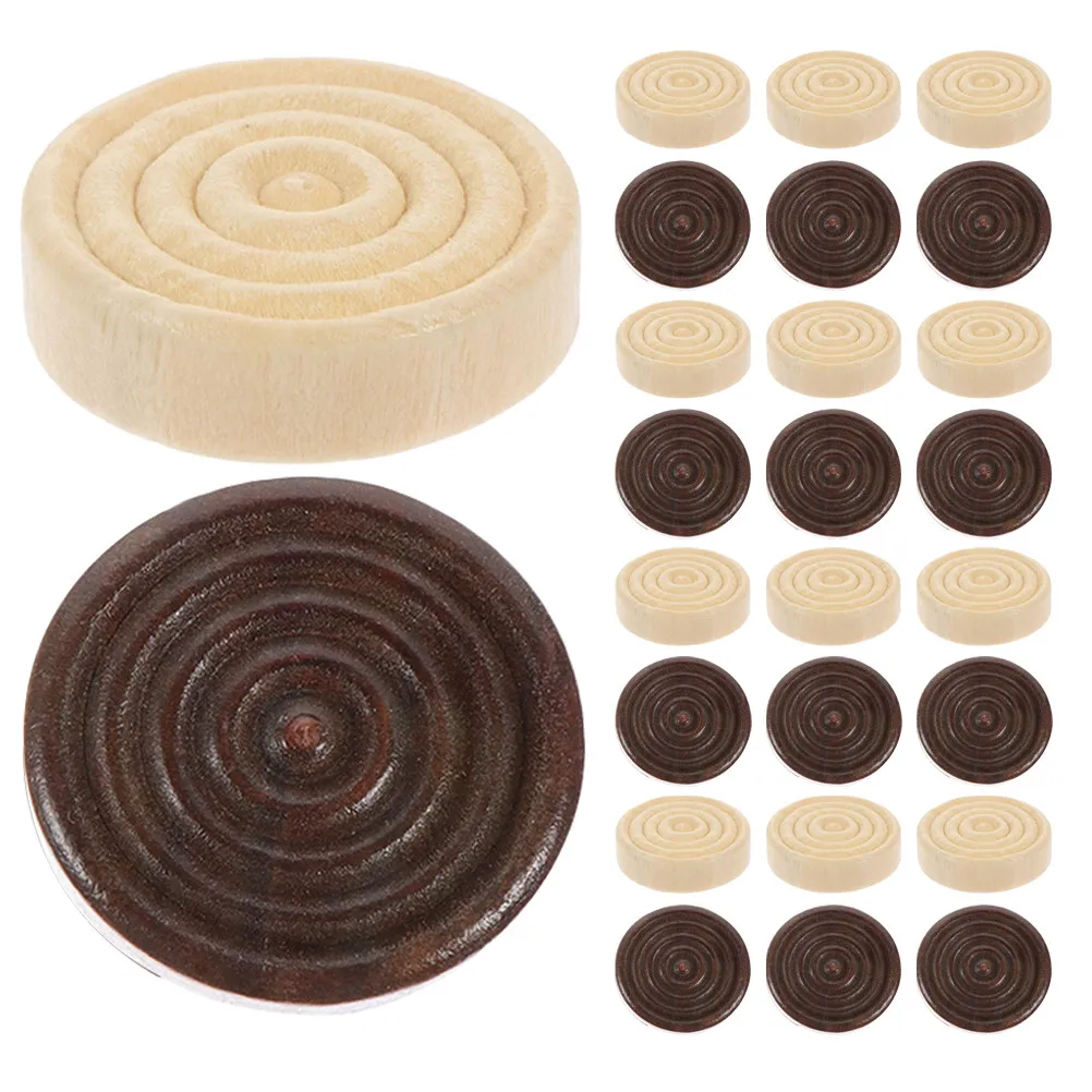 48Pcs Round Wooden Checkers Game Pieces Natural Wood Grain Aesthetic Design Safe Smooth Edges for Chess Checkers Board Game