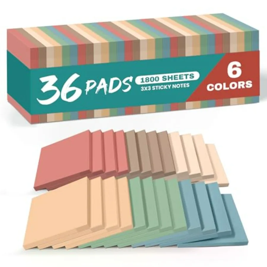 

Sticky Notes, 3x3 Inch, Pads, Aesthetic Self-Stick Note for Office, School and Home, Ideal for Planning, Notes and Organization