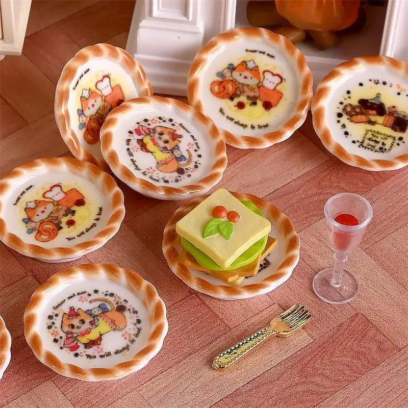 10 pçs/set casa de bonecas em miniatura filhote de cachorro cão impressão pão pan modelo casa de boneca cena diy decoração acessórios crianças fingir jogar brinquedos-brinquedo