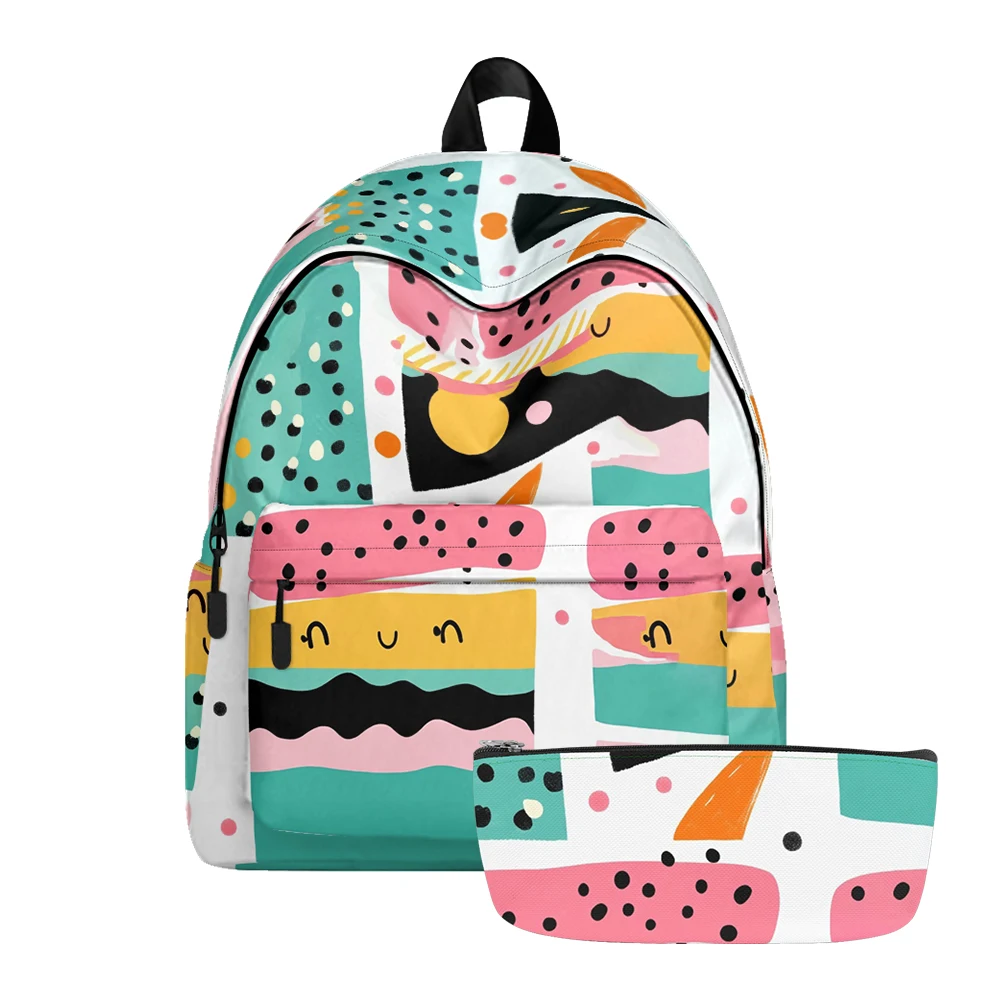 Polka Dot Color Blocks Print Backpack Pencil Bags Adjustable Straps Lightweight Durable Travel Teens School Essentials Kit