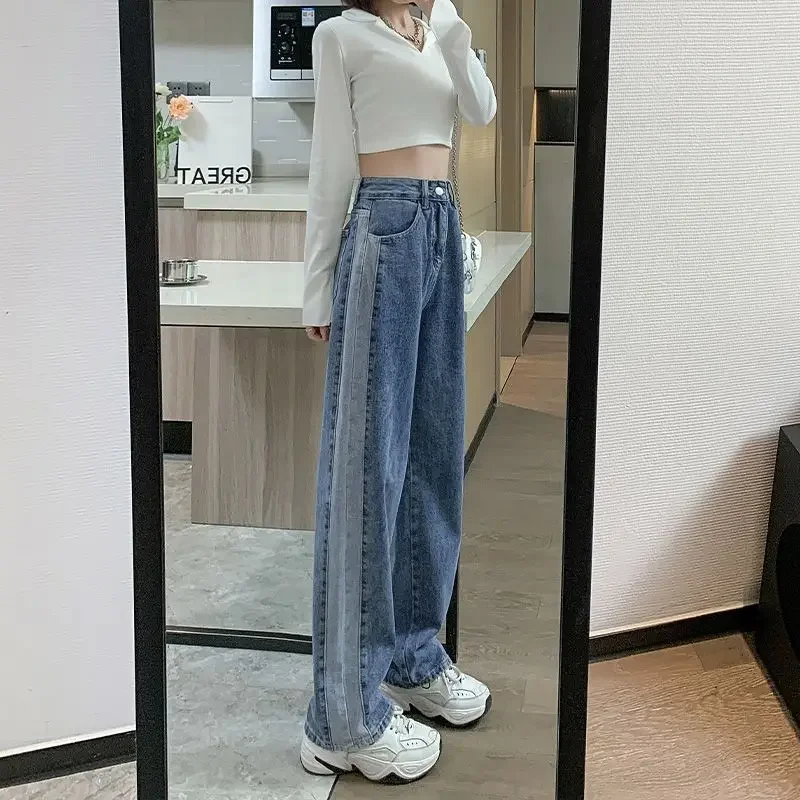 Trousers Blue High Waist Shot Female Denim Pants with Pockets Straight Leg Women's Jeans Spring Cheap Chic and Elegant Cool R A