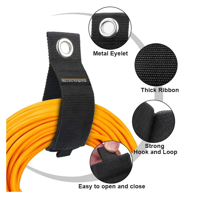 Black Nylon Heavy-Duty Storage Straps Storage And Organization Eyelet Velcro Straps Hangable Heavy-Duty Storage Straps