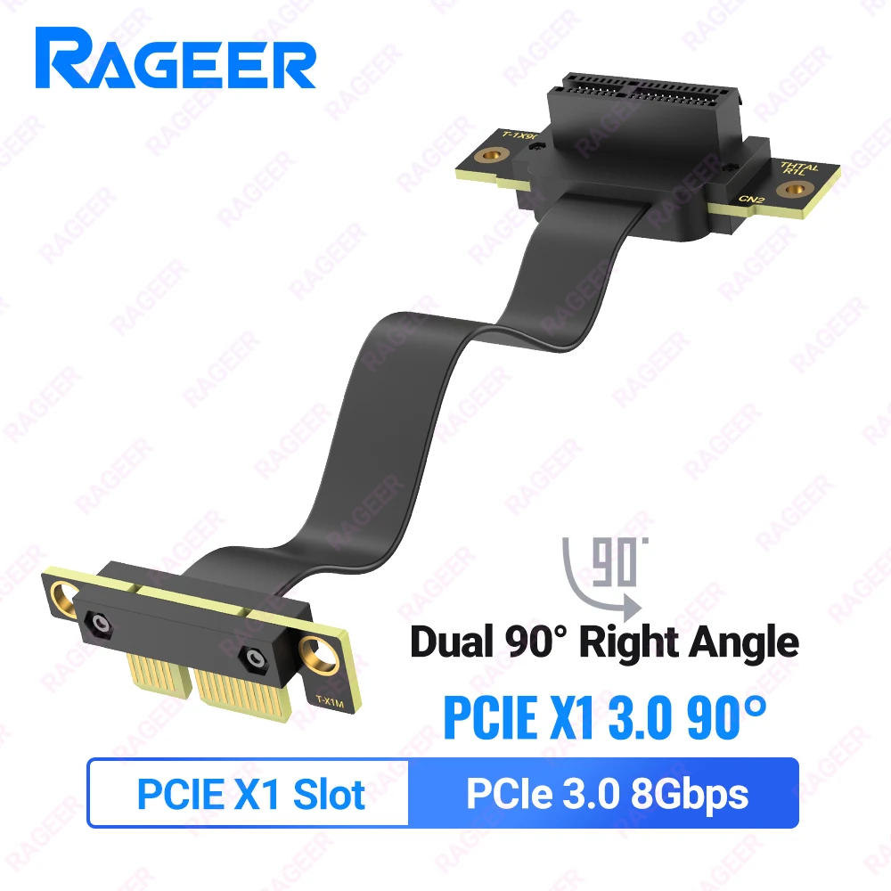 RAGEER PCIe 3.0/4.0 X1 Riser-kabel (dubbele rechte hoek) voor PCIe WiFi-kaart, M.2-adapter, Firewire-kaart, USB PCIe-kaart, geluidskaart