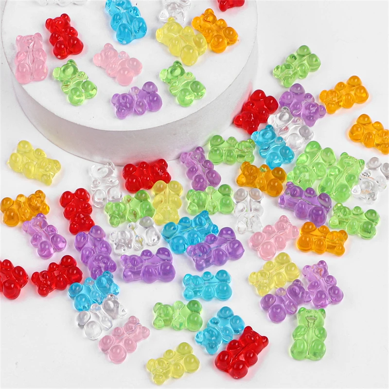 Candy Color Plastic Acrylic Mini Bear Beads Cute Charms for Necklce Bracelet Earring DIY Jewelry Making Creative Pendants