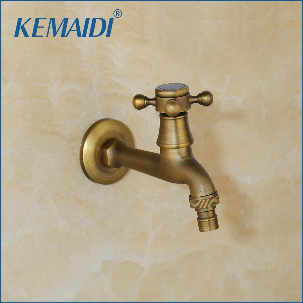 KEMAIDI Antique Brass Washing Machine Faucet Bathroom Single Cold/Handle Wall Mounted Basin Sink Torneira Faucets Tap