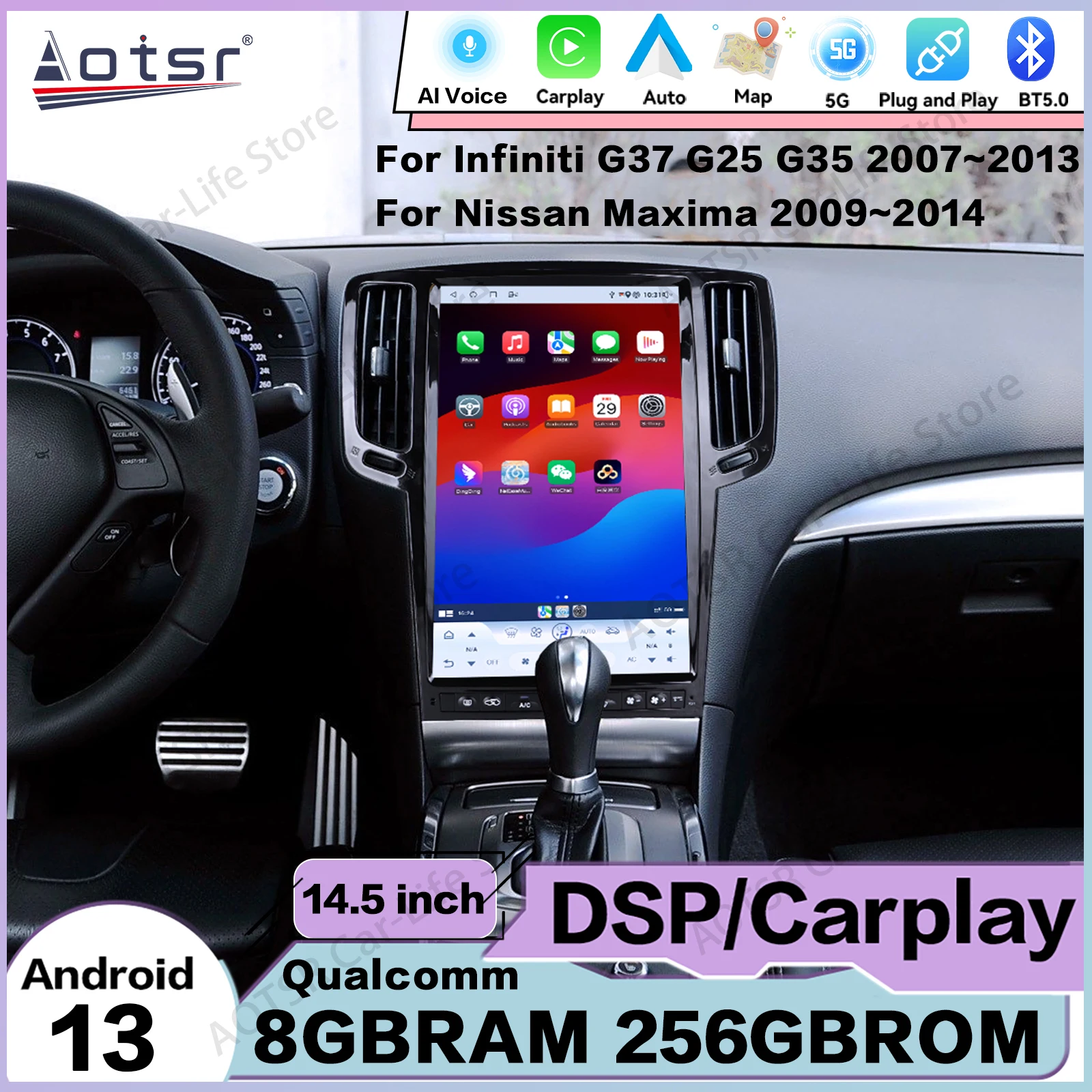 

AI Voice Screen Android Auto Multimedia Stereo For For Infiniti G37 G25 G35 2007~2013 For Nissan Maxima GPS Navigation Head Unit