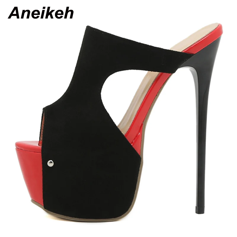 Aneikeh Sexy Platform Mixed Colors Super High Heel Sandals Women\'s Summer Ladies Nightclub Party Fashion Wedding Shoes Mules