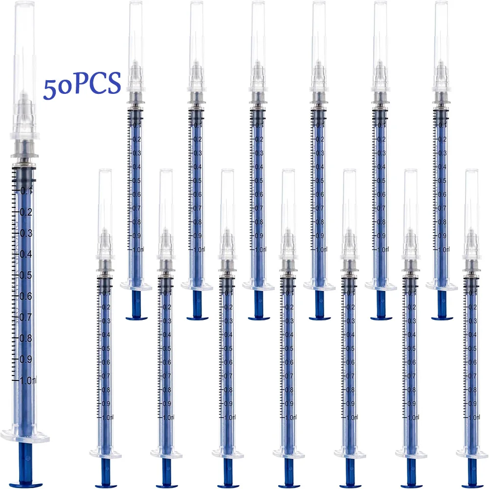 50-Pack 1ml 27g 1/ 2inch Disposable Syringes with Needles, 1Cc Syringes for Scientific Laboratories