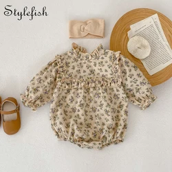 Spring New Baby girl romper Korean Infant Jumpsuit Vintage Flowers baby bodysuit fashion 100% Cotton