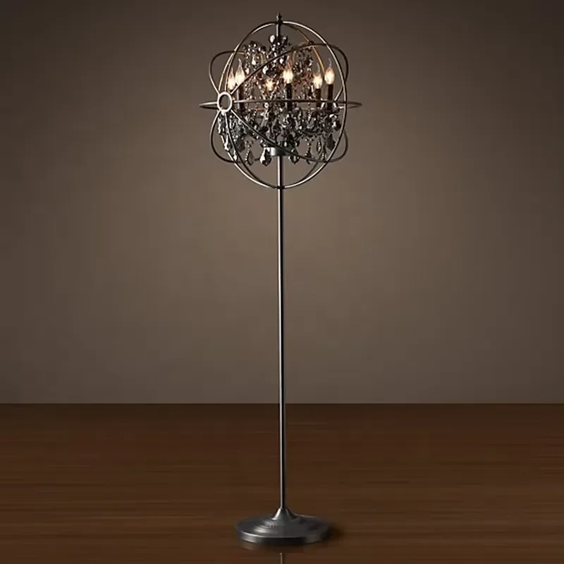 19th Century Rococo Style Crystal Sphere Floor Lamp Vintage Globe Standing Light for Hotel Home Living Room Decor FL029
