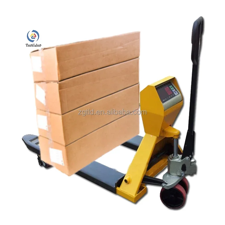 ขายรถยก 2T 3T Fork Lift แจ็คพาเลทแบบปรับได้ Skala Manual Forklift Hand Pallet Truck พร้อมเครื่องชั่งน้ําหนัก