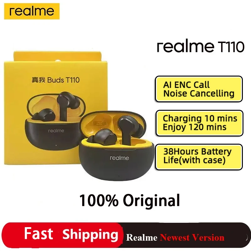 

Realme Buds T110 TWS Earphone Bluetooth 5.4 IPX5 Waterproof Sport Headset AI ENC Call Cancelling Wireless Headphone