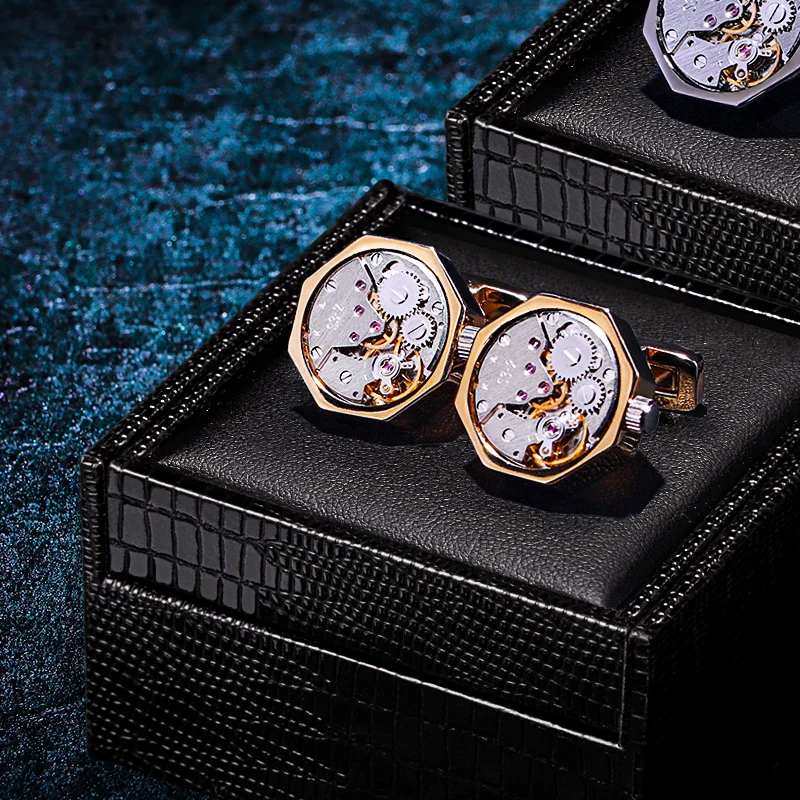KFLK jewelry shirt cufflink for mens Brand cuff button Gold-color watch movement cuff link High Quality abotoadura guests