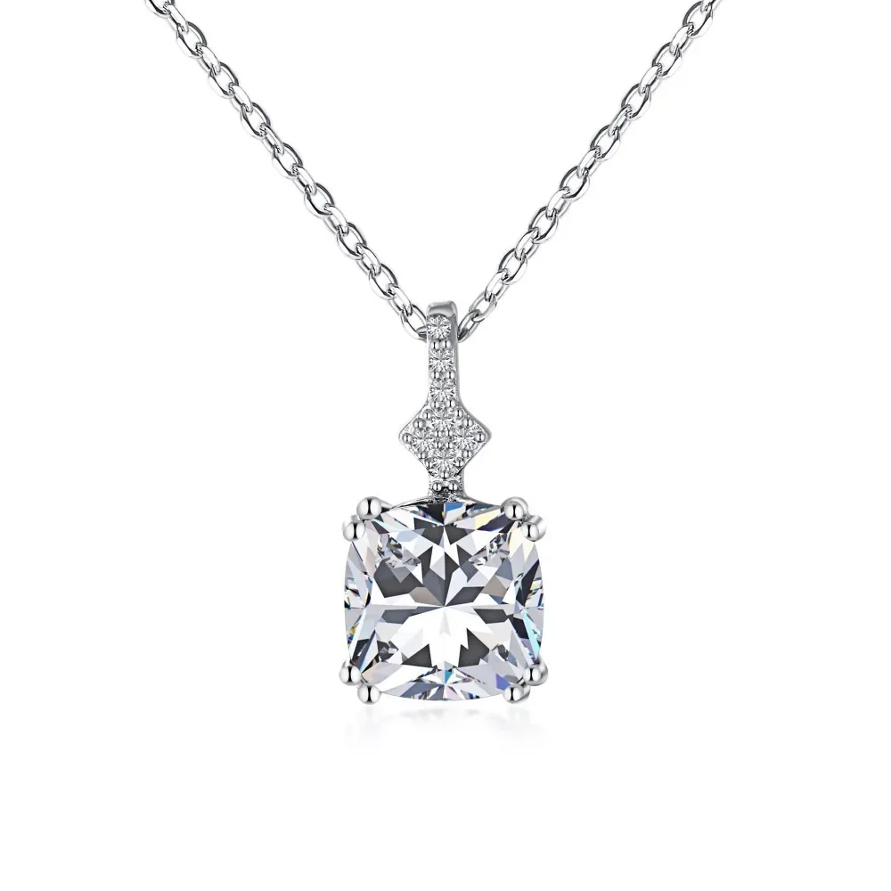 

S925 Sterling Silver Necklace Diamond Cube Colored Zirconia Senior Banquet Cross border Jewelry Women's Wedding