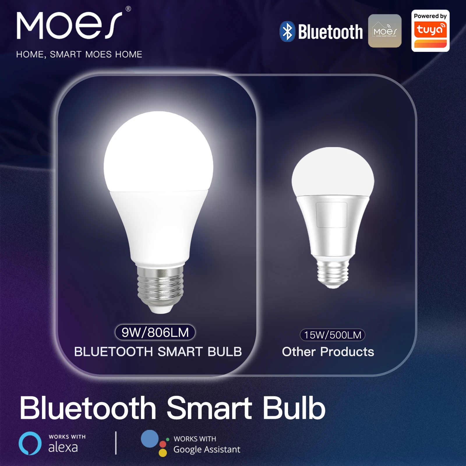 MOES Bluetooth E27 9W Светодиодная лампа с регулируемой яркостью, умная лампа с регулируемой яркостью, лампочка с регулируемой яркостью, лампочка с функцией Alexa и google Voice