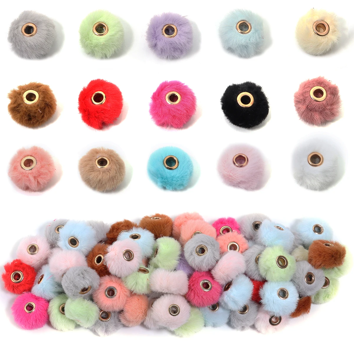 

10pcs 20mm Plush Fur Covered Ball Beads Colorful Cute Straight Hole Pompom Spacer Beads For DIY Jewelry Making Necklace Earrings