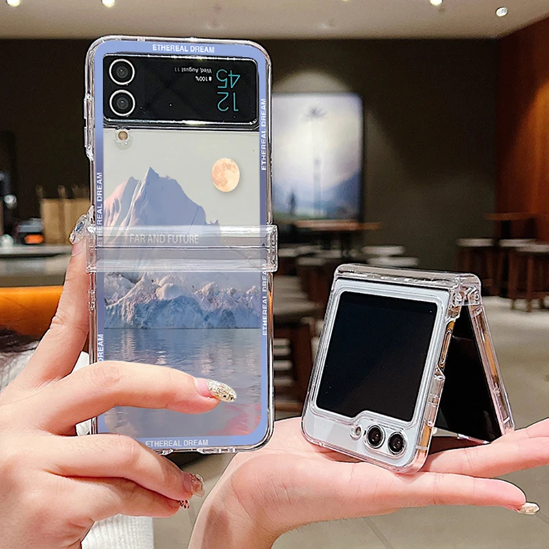 Landscape Pattern Clear Phone Case For Samsung Galaxy Z Flip 7 FE 6 5 4 3 5 Shockproof Folding Hard PC Cover For Samsung Z Flip5