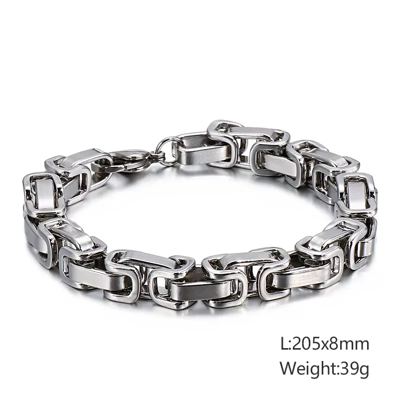 Fongten Powerful Versatile King Chain Men's Stainless Steel Rock Bracelet Punk Byzantine Chain Trendy Wrist Fashion Jewelry Gift