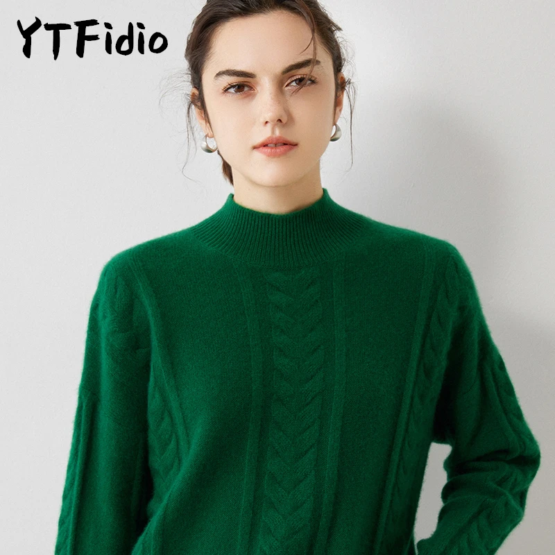 Ytfidio 100% Kasjmier Vrouwen Half Hoge Kraag Trui Streetwear Effen Gebreide Coltrui Losse Zachte Trui Dames Tops 20