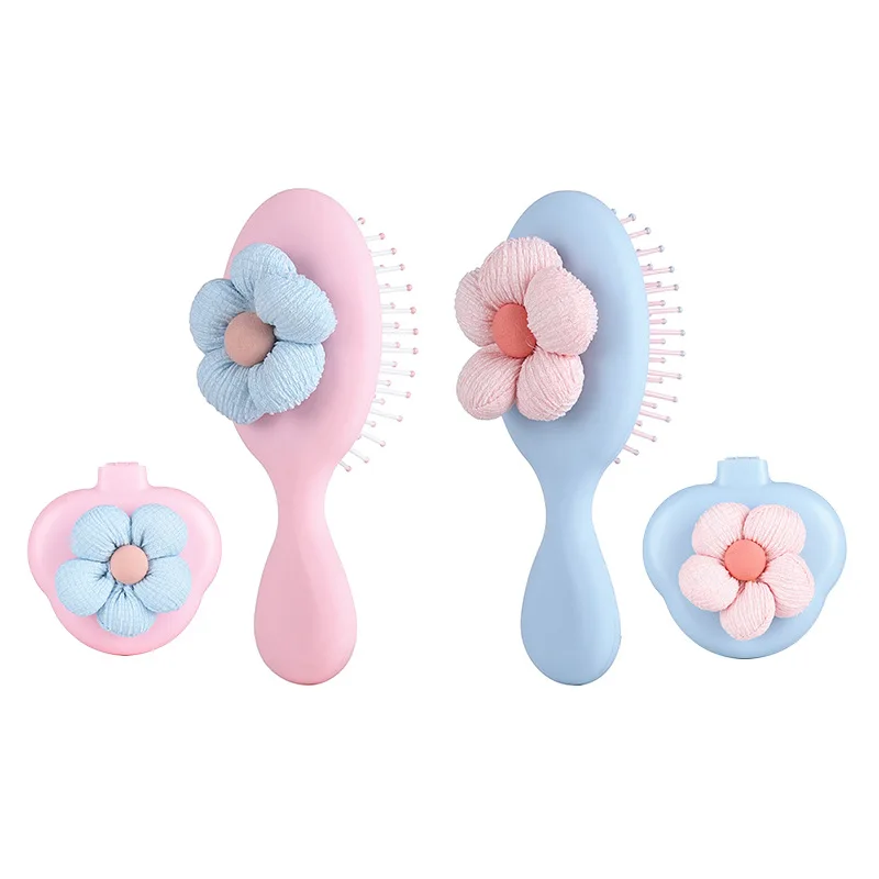 Cute Fluffy Flowers Children Air Cushion Combs Scalp Massgae Hair Brush Girls Portable Hair Brushes Wide Tooth Anti-static Combs