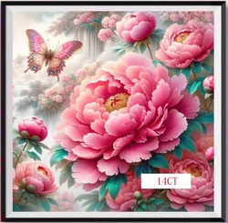 14CT 38X38CM Peony Needlework,DIY Cross Stitch Set Full Embroidery Kit, Printed Cross-stitch, Home Wall Decor 2 Styles