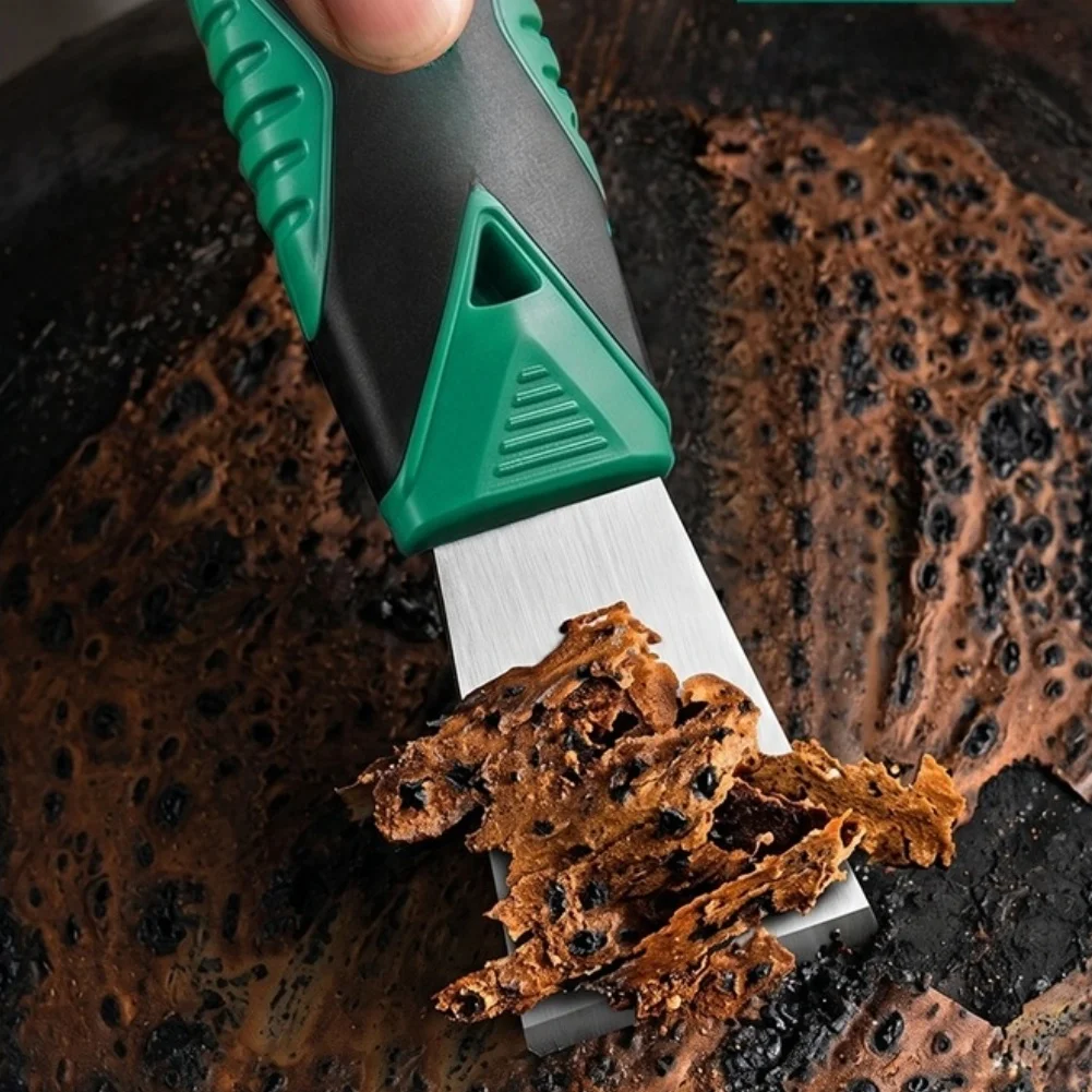 Green Stainless Steel Scraper Dual For Edge Cleaning Tool With 25 Degree Angled For Kitchen Grease Stove And Ice Remover