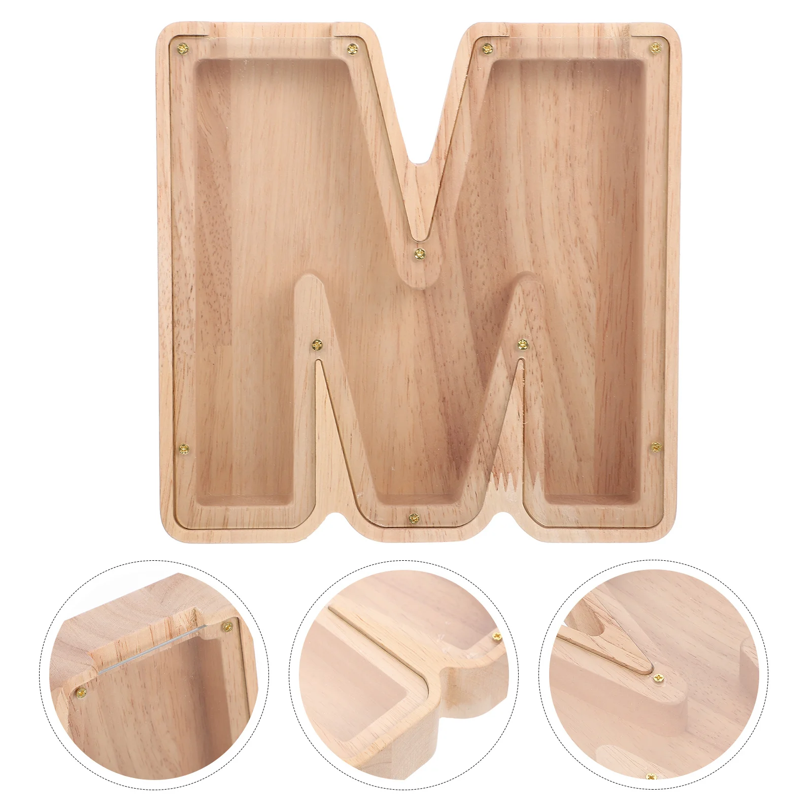 

Creative Wooden Letter Shaped Saving Pot Alphabet Money Box Piggy Bank Transparent Coin Container Decorative Desktop Money Box