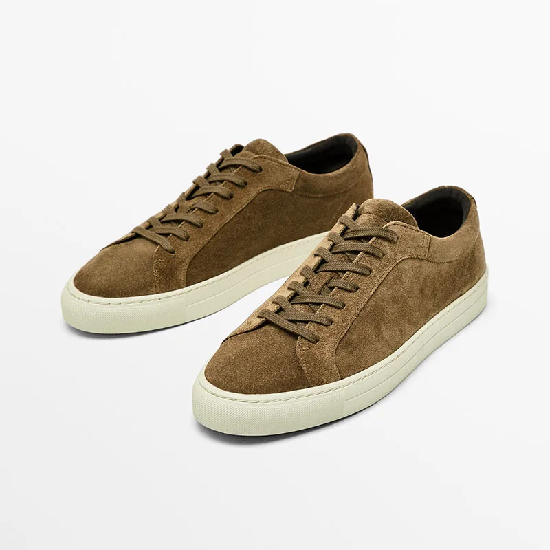 

Withered British Brown Minimalist Men's Shoes Round Toe Business Leather Lace Up Flat Casual Board Shoes Sports Shoes Training