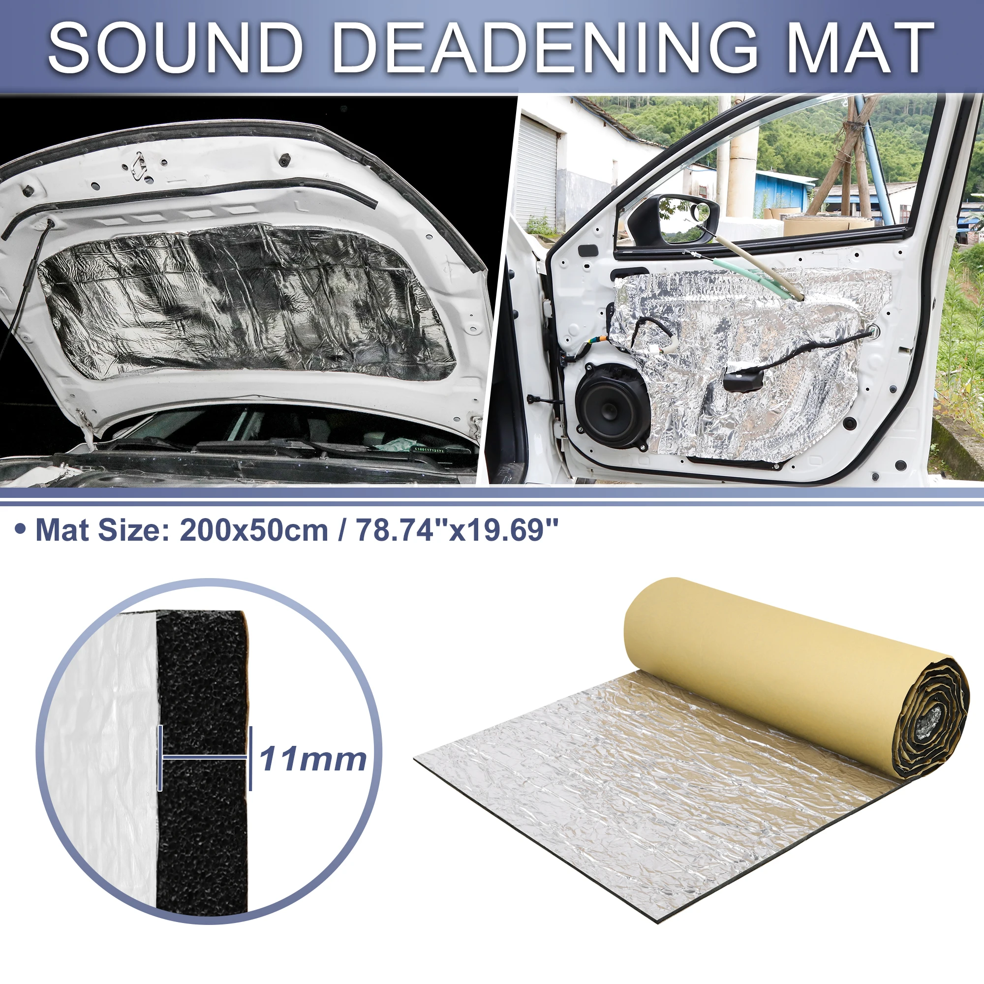 

UXCELL Thick 11mm 200x50cm Car Sound Deadening Mat Aluminum Damping Door Sound Barrier Noise Insulation Mat