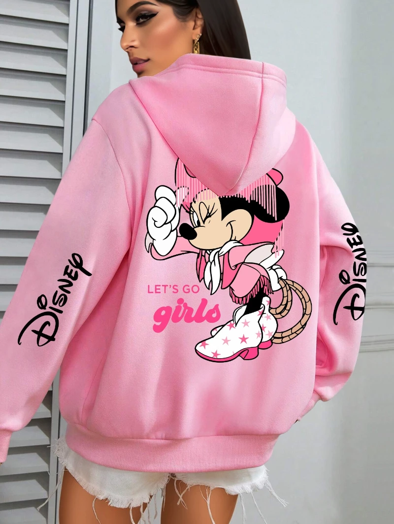 

Potdemiel Elegant Minnie Mouse "Let's Get " Graphic Hoodie - Women's Casual Pullover Sweatshirt with Polka Dot Bow Pink Accents