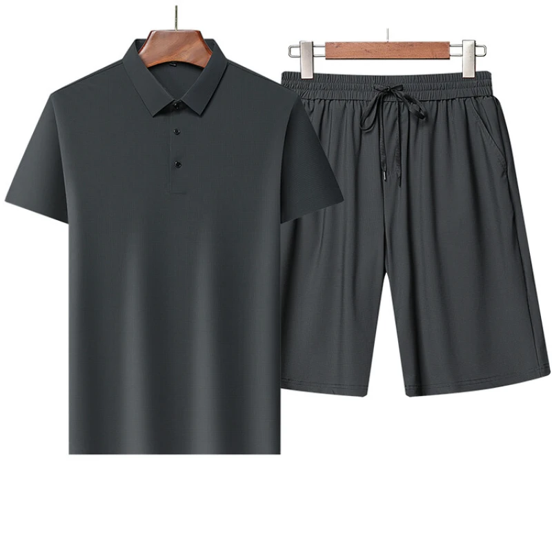 

Men's Summer Lightweight Breathable Suit, Polo and Shorts, Daily Casual Stretch Suit M-4XL.