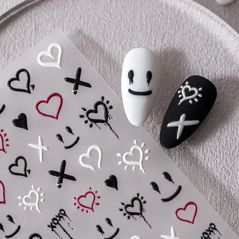 Line Doodle Ghost Face Love Heart 5D Soft rilievo rilievi autoadesivo Nail Art decorazione Sticker 3D Manicure decalcomania all'ingrosso