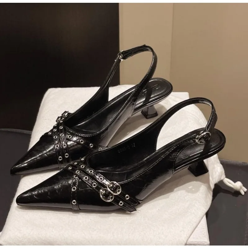 Women Pointed Toe Sandals High Heels Shoes Woman Slippers Slingbacks 2026 Summer Designer Dress Trend Buckle Sexy Pumps Mujer